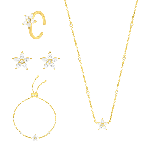 Gold jewelry set with necklace, earrings, and bracelet